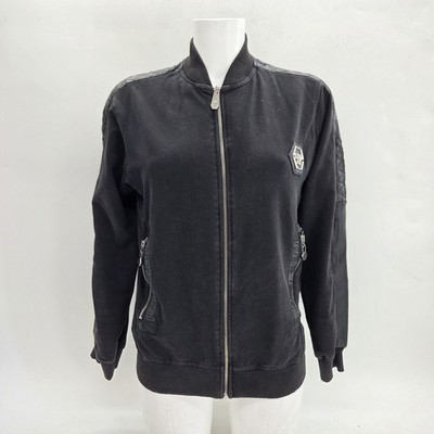 Philipp Plein Homme Men's Black Jacket UK Size S Vintage Zip Front Skull Detail