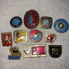 Lot VTG USSR Soviet Enamel Pins Cities Space Aviation Yak-40 Olympic Badges