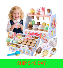 Ehome Wooden Ice Cream Toys Set Pretend Play Food Store for Kids Serve Ice Cream
