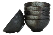 Pack Of 6 Charcoal Grey Hakumu Collection Small Rice Soup Appetizer Bowls 10oz