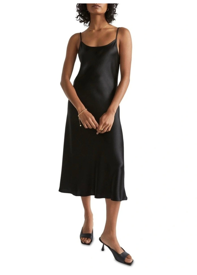 SEED BLACK SLIP MIDI DRESS SIZE 8 minimalist casual glam party chic summer satin