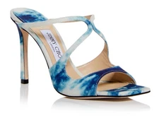 Jimmy Choo Anise 95 Slip-On 4" Heels womens EU 38.5 B/M US 7.5 blue white $850