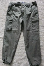 Forever 21 Cargo Jogger Cotton Stretch Pants Mens XL Olive Green Elastic...