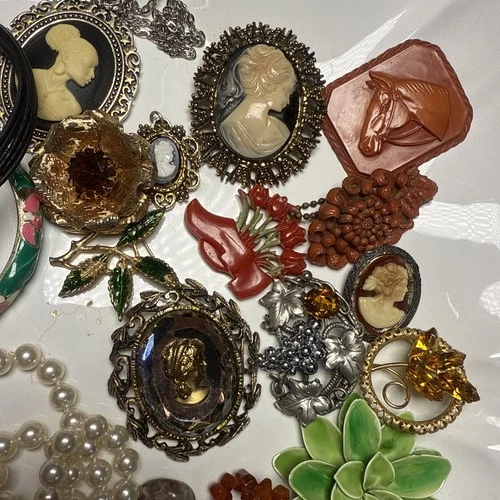 Vintage Jewelry Lot Some Signed Brooches Necklaces Earrings Bracelets Bakelites