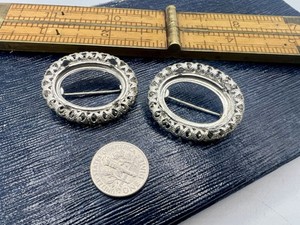 2 VTG 18x25mm Silver Tone Oval Filigree Brooch Backs Blanks DIY Findings Lot S
