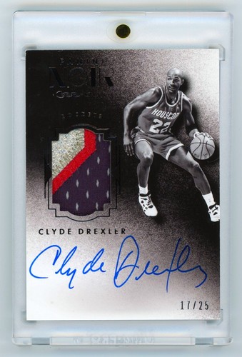 2015-16 Panini Noir Clyde Drexler Auto Game Worn Jumbo Jersey Patch 17/25 HOF SP