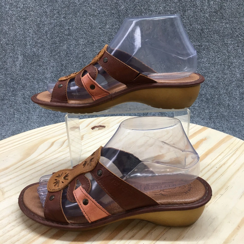 Sandalias Fly Flot para mujer 38 italianas cómodas sin cordones cuña deslizable cuero marrón Foto 2 de 4