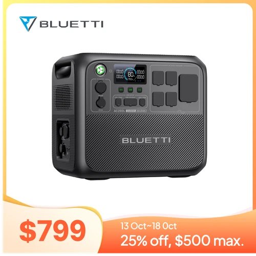 BLUETTI AC200L 2048Wh 2400W Power Station Solar Generator for Outdoor Backup RV