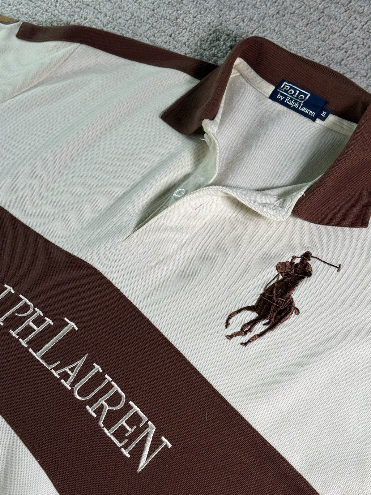 Polo By Ralph Lauren  Big Pony Shirt Men’s Size XL Brown & White