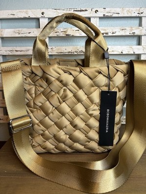 BCBG Medium Neoprene Woven Tote Handbag Crossbody Tan Golden Brown