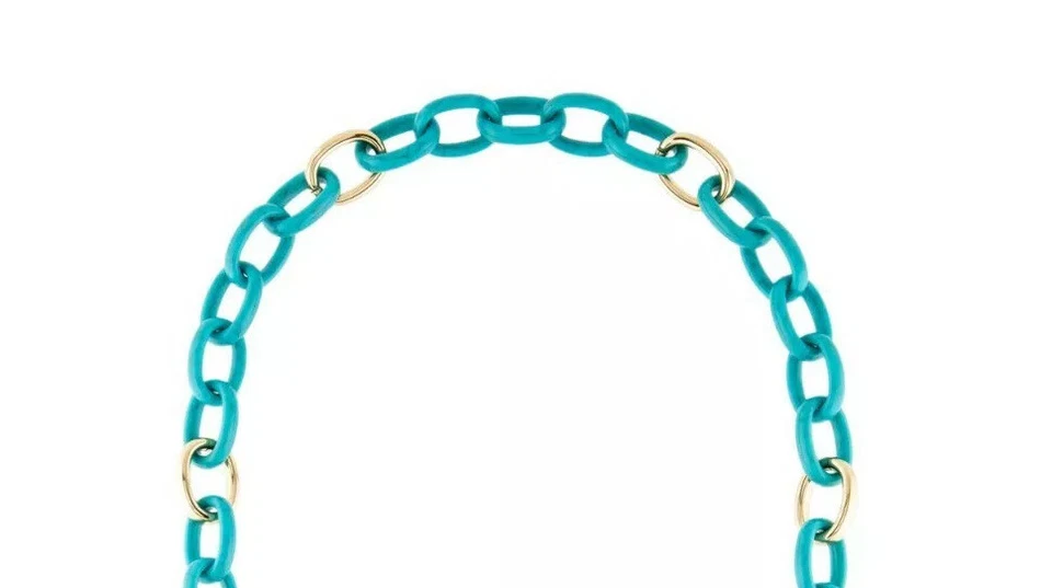 Collar Michael Kors Turquesa Azul Resina Lucita Eslabones Ovalados 40 pulgadas Foto 2 de 4