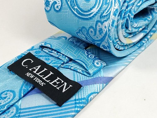 C. ALLEN handgefertigte Herrenkrawatte blau Paisley lila gold gestreift Krawatte NEU - Bild 3 von 5