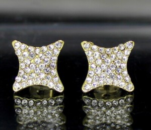 Authentic Men Women Star Shape CZ Earrings Iced 12mm Studs 14k Gold Plated Hip Hop