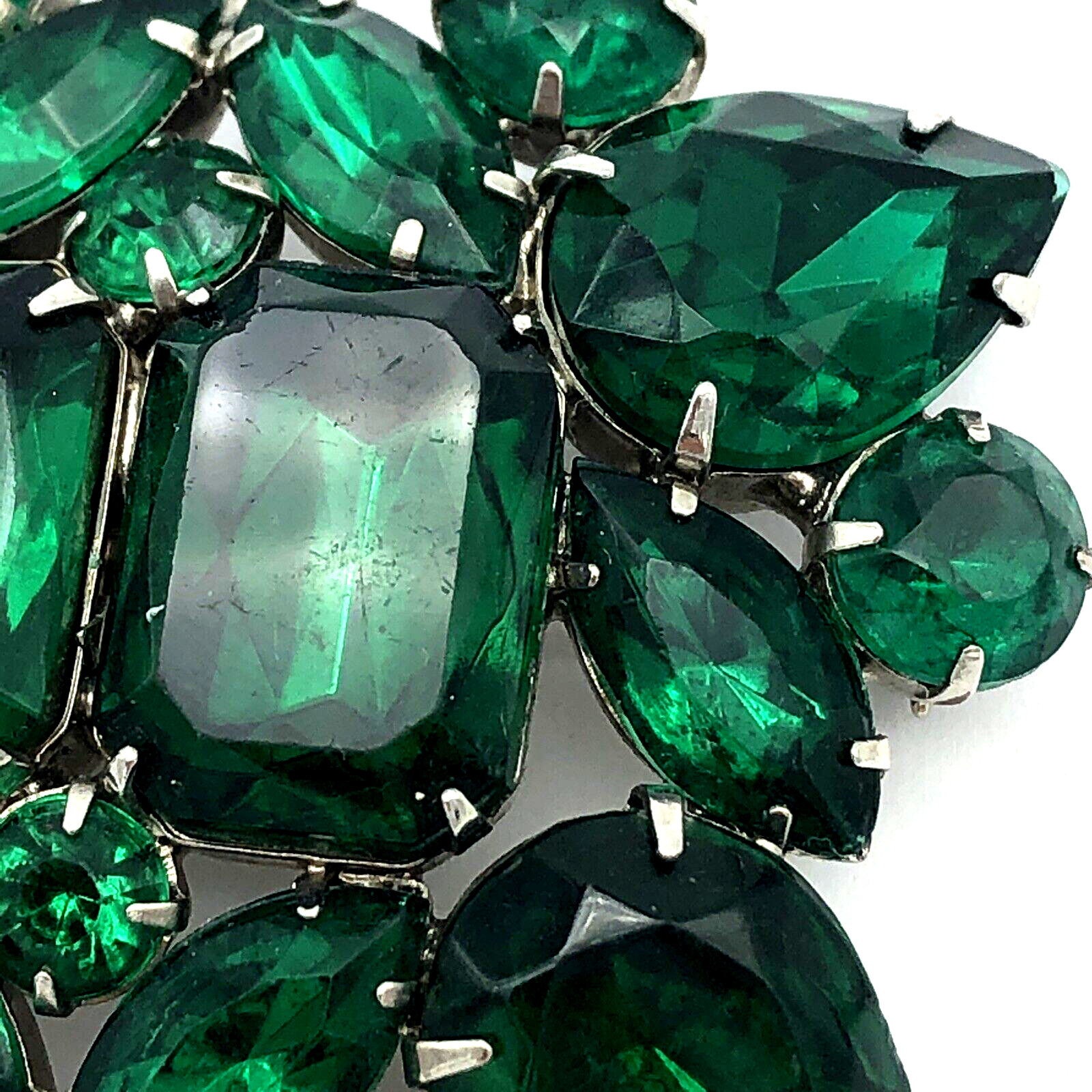 Green Rhinestone Statement Brooch Large Vintage - image 9