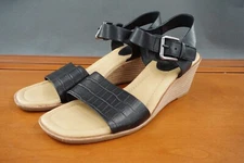 Sofft Garin Women's 7.5 Shoes Black Leather Wedge Buckle Open Toe Casual Sandals