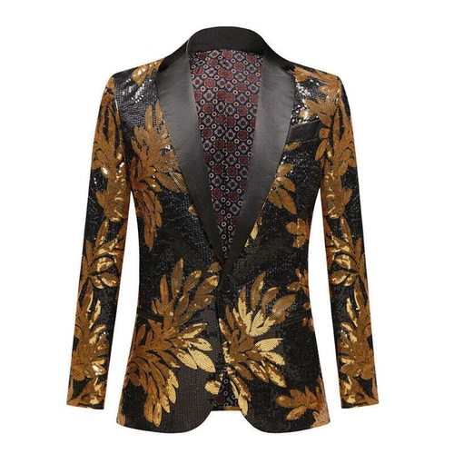 Men Sequin Suit Blazer Coat Dress Wedding Stage Showman Costume Jacket Slim Fit - Picture 5 of 9