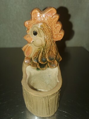 Vintage Max Hindt Clay Pottery Whimsical Rooster Chicken Toothpick Holder Decor