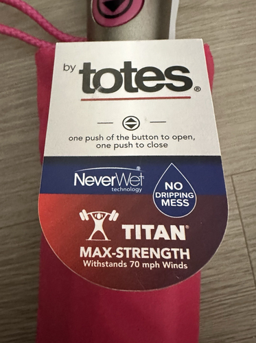 Totes PINK Never WetTitan Max 43" Coverage Umbrella-NWT - Picture 2 of 4