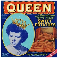 ORIGINAL QUEEN BEAUTY PAGENT CRATE LABEL YAM LOUISIANA VINTAGE LAFAYETTE 1940S 