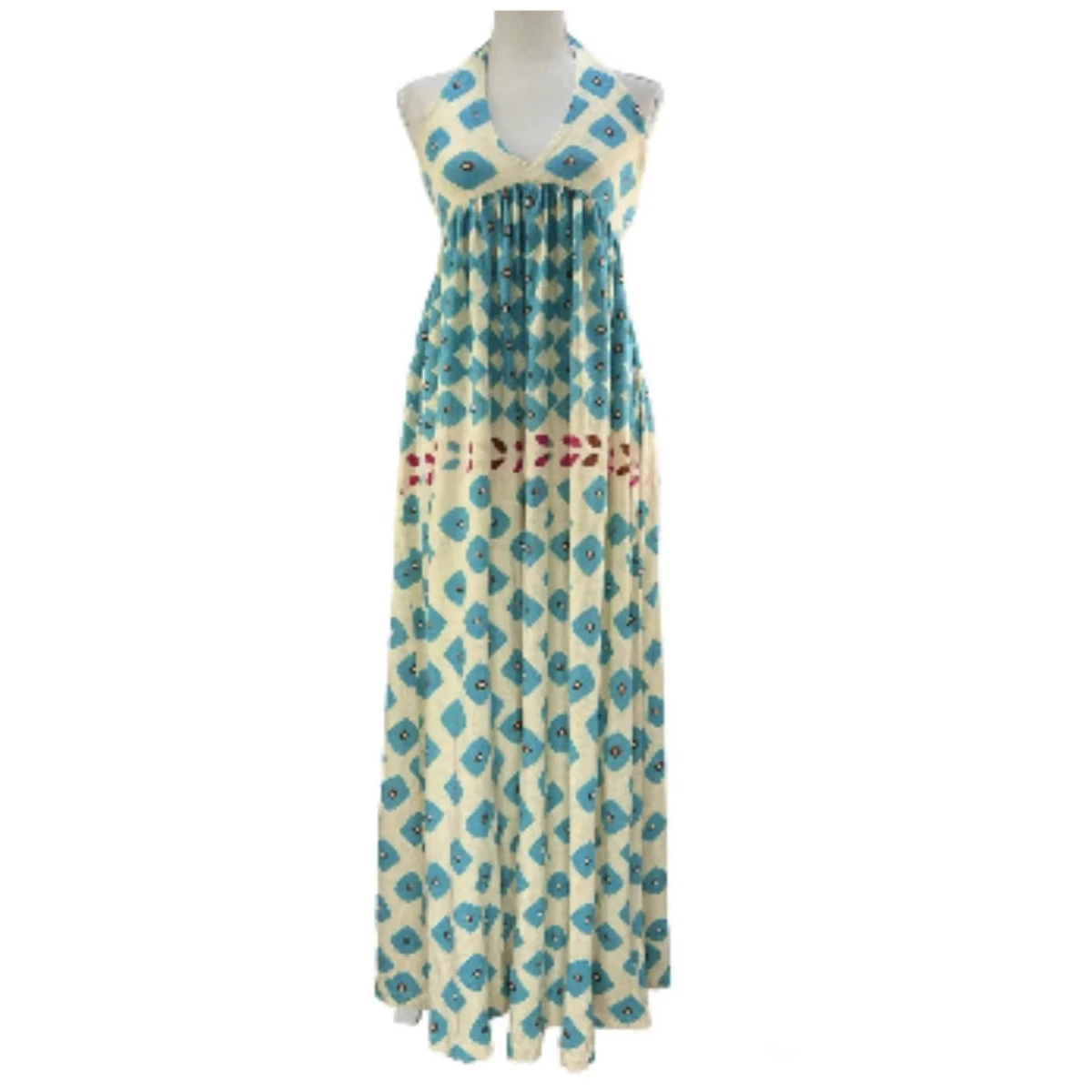 Used Diane Von Furstenberg Linen and Silk Franz Maxi Halter Dress UK 10 US 6