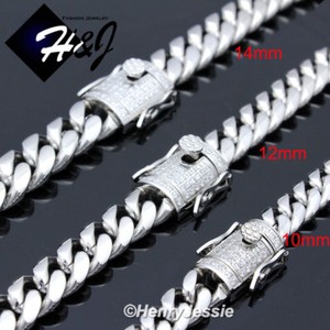 Authentic 18-40" 10/12/14mm Silver/Gold Plated ICY CZ Cuban Necklace*N158