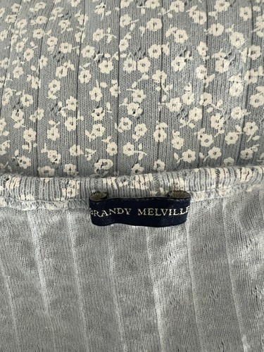 Brandy Melville Blue Floral Print Pointelle Top, One Size, 100% Cotton - Picture 6 of 7