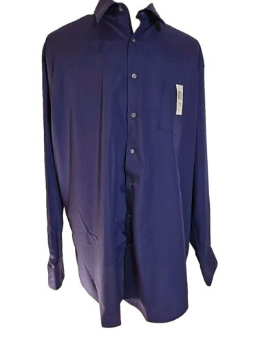 Sz 18 1/2 37/38 Van Heusen Shirt. Navy Long Sleeve Tall Fit Wrinkle Free, Dress  - Picture 1 of 6
