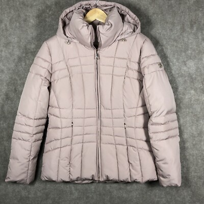 Calvin Klein Puffer Coat Womens Small Pink Quilted Hooded Faux Fur Lined  Jacket