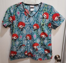 Marvel Women's Black Widow Scrub Top Short Sleeve V Neck Blue Size Small