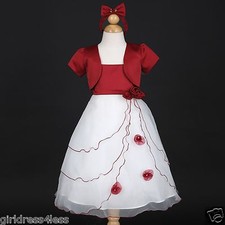 Apple Red/White Christmas Holiday Flower Girl Dress Bolero Jacket 2 3/4 5/6 8 10