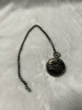 VINTAGE gold MADISON Quartz Japan MOVT Motorcycle Pocket Watch W/ CHAIN