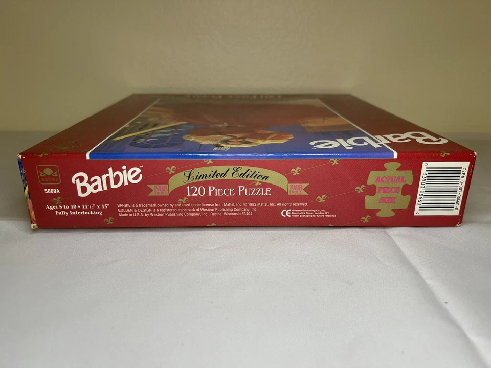 Праздничная кукла Barbie 1988 120 шт. рождественская головоломка ограниченный выпуск золотистая ЗАПЕЧАТАННАЯ - Изображение 3 из 3