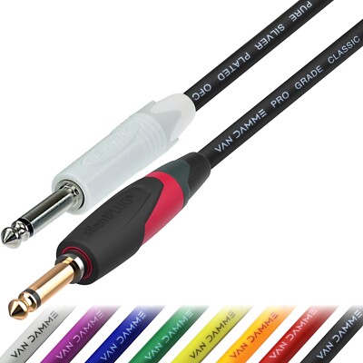 Van Damme Gitarrenkabel Neutrik 6,35 mm 1/4'' gerade leise auf weiß Klinkenstecker