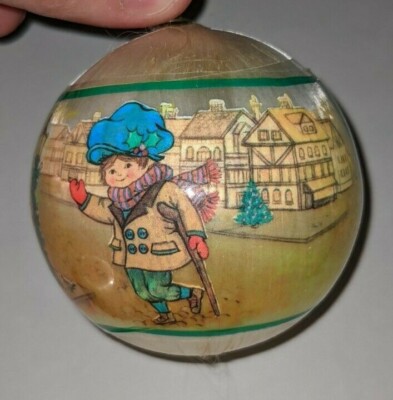 Vintage A Christmas Carol Tiny Tim Satin Ball Charles Dickens Ornament RARE HTF