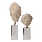 Luxe Coastal Ivory Oyster Sea Shell Sculpture Set 2 | Finial Silver Crystal Tall