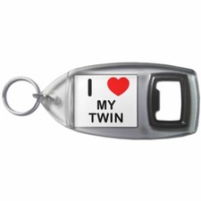 My Twin I Love Heart Bottle Opener Key Ring Plastic (97mm x 47mm)