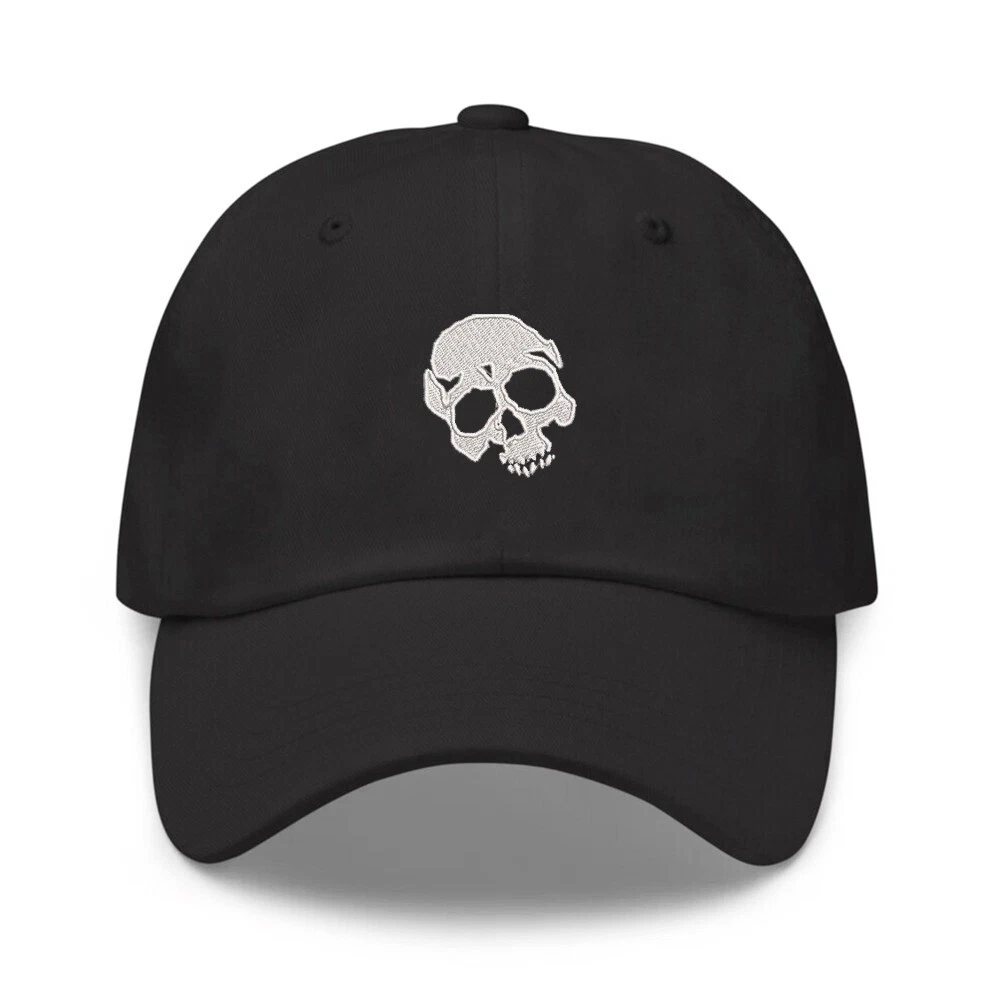 Skull head embroidered black cotton cap hat, cool gift for anyone