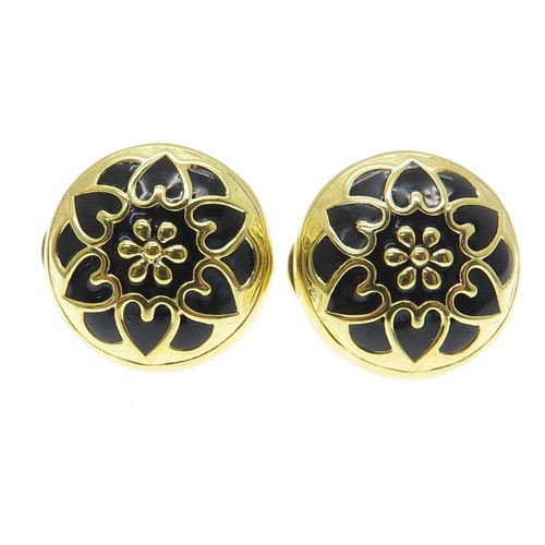 HAN 925 Sterling Silver Gold Plated Enamel Heart Floral Omega Back Earrings - Picture 5 of 9