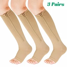 Vital Socks, Zipper Compression Stockings, Flight Socks, Zip Closure, Open Toe