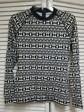 J. Crew Rash Guard Black  White Geometric Long Sleeve Swim Top Sz L Summer