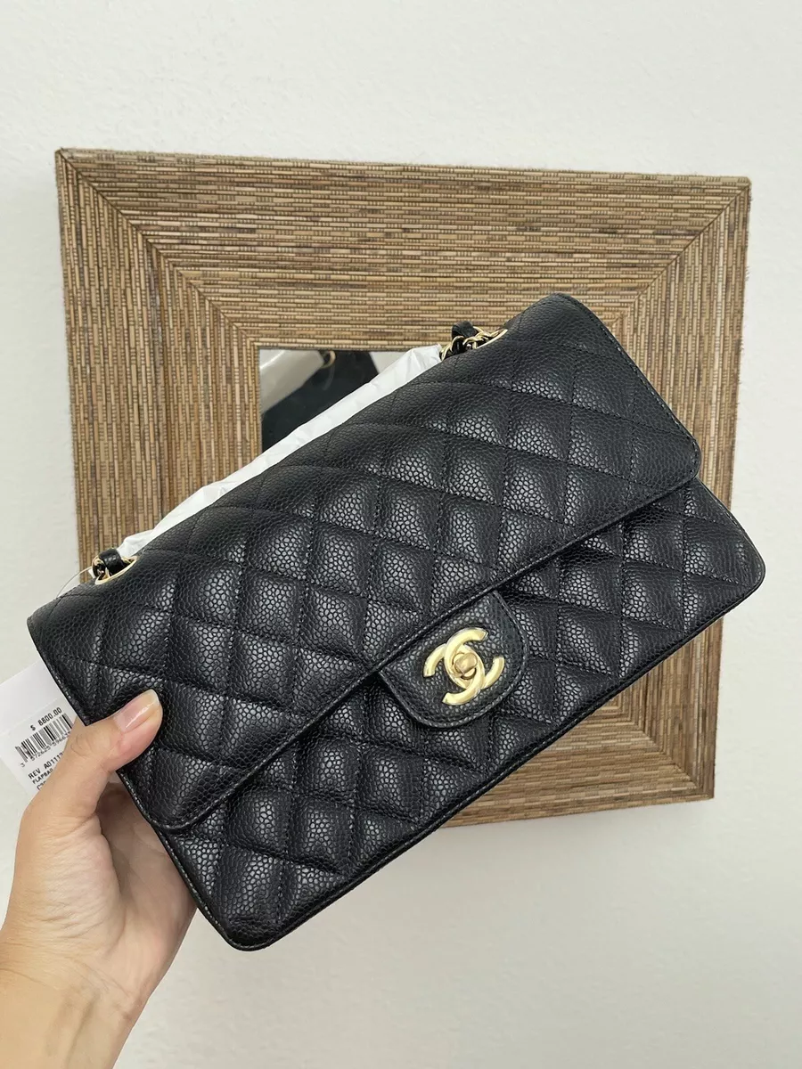 Chanel Black Quilted Caviar Leather Medium Classic Double Flap Bag