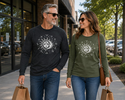 Celestial Sun Moon Zodiac Long Sleeve Shirt Astrology Graphic Tee Unisex