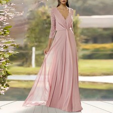 Latest Pink Mother Of The Bride Dresses Chiffon Lace Appliques Pleat Long Sleeve