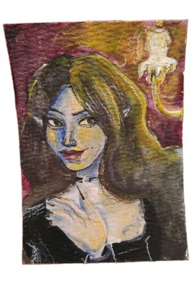 ACEO Original 2.5x3.5 Magical Witch Woman Artist Trading Card Collectible