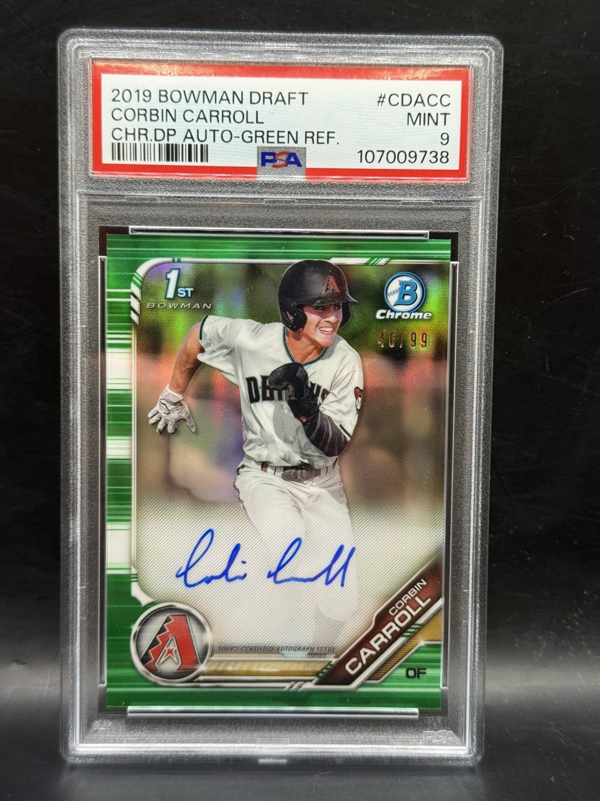Corbin Carroll 2019 Bowman Draft Chrome 1st Auto RC Green Refractor /99 - PSA 9