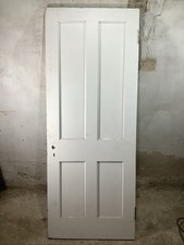 29 3/4"X 76 1/2" 1930s Internal Painted Pitch Pine Four Panel Door 2over2 Old