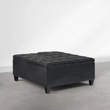 Harrison Storage Ottoman - 36 Inch Wide Upholstered Solid Wood Square Coffee Tab
