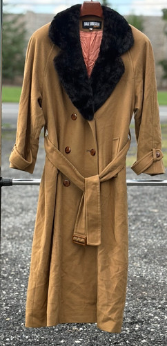 Loro Piana, Vtg 80s Dale Dressin For Harlan Loro Piana Wool Trench Coat Plush Collar Camel 8