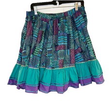 Vintage Square Dance Skirt Womens S/M Patchwork Green Purple Retro Western 90s