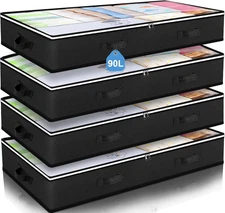 4-Pack under Bed Storage Containers Large Foldable Organizer for Clothes Bedroom